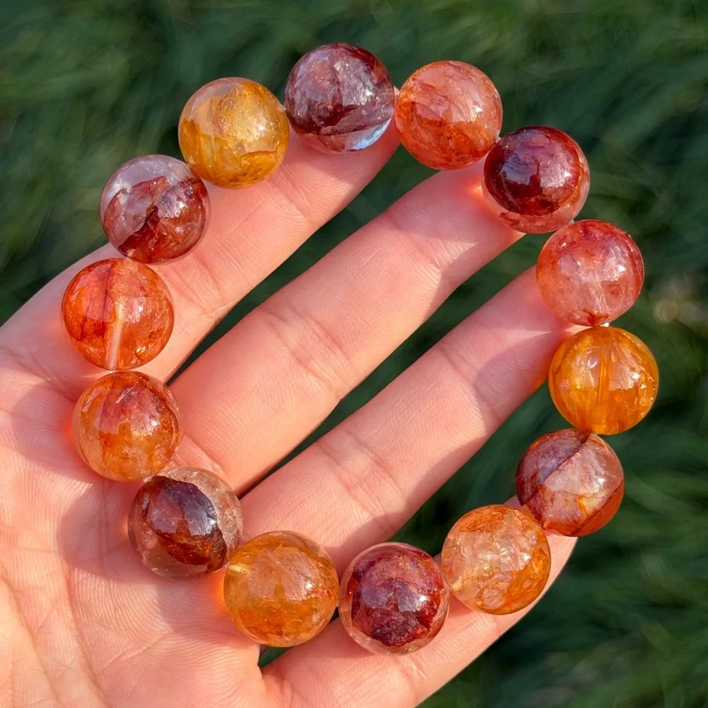 15.5mm‎ stretchable high quality golden healer fire quartz bracelet 1185